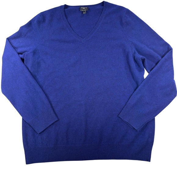 Talbots Woman Pure Cashmere V-Neck Sweater Size 1X Royal Blue Knit Pullover - Picture 1 of 8